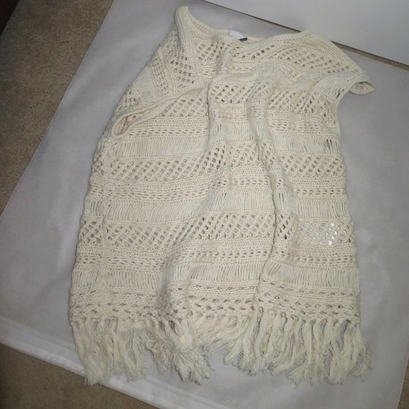 8 By Yoox COTTON CROCHET FRINGED Neutral Top Sweater - Picture 9 of 10